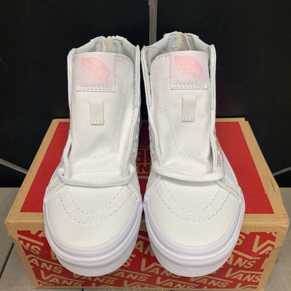 Kids Vans Sk8 Hi Zip White Pink Skate Sneakers - Picture 3 of 6